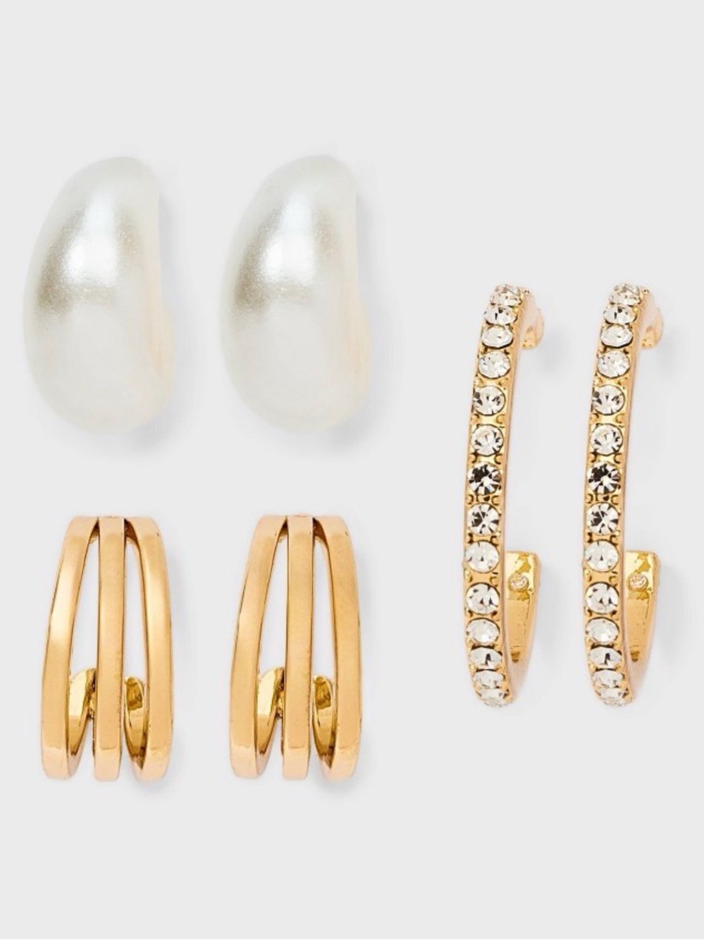 wild fable Gold and White Three-Pair Earring Set - Picture 2 of 4
